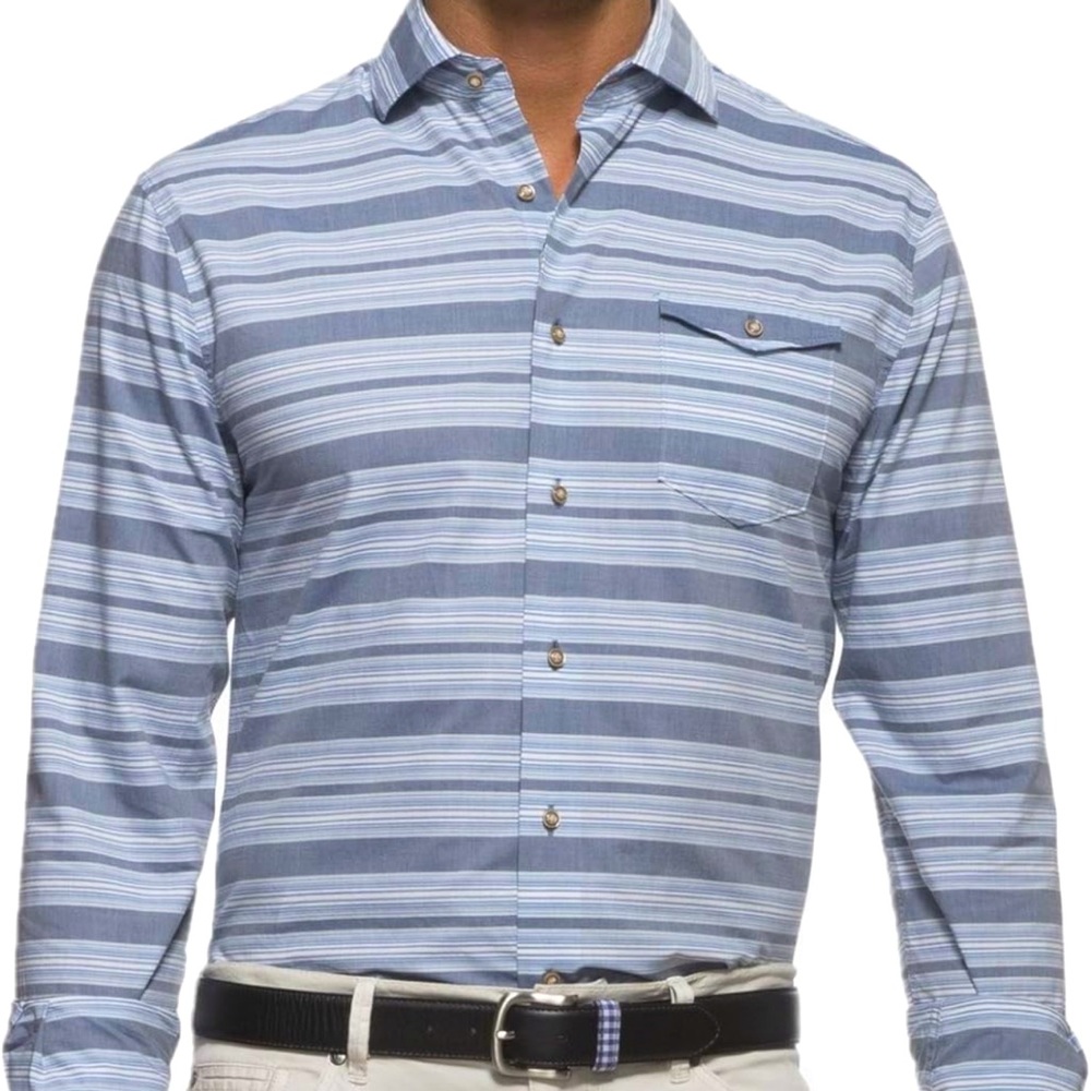 NWT johnnie-O Chandler Indigo Striped Long Sleeve Button-Down Shirt Medium